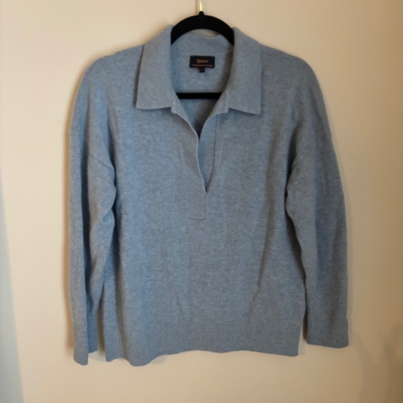 Quince 100% Mongolian Cashmere Polo Sweater Women’s Large Light Blue Spring Pull - Picture 3 of 5